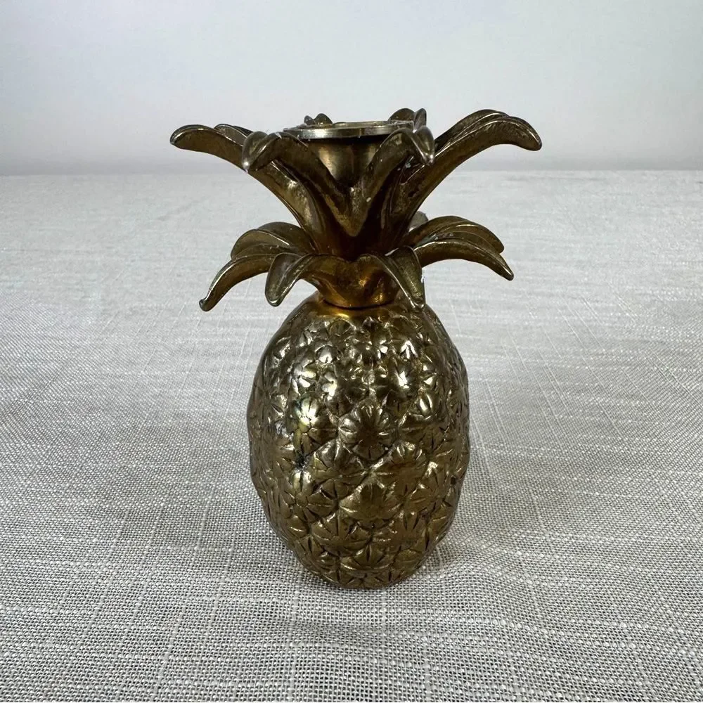 Vintage Brass Pineapple Candlestick Holder Hollywood Regency Tropical Decor